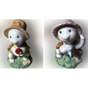 🔴Vintage 1980 HOMCO Girl Turtle Hat Porcelain #8877 #8877 Figurines Set of 2